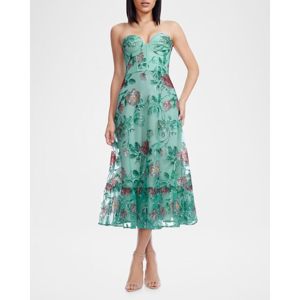 Anthropologie Dress The Population Carina Strapless Sweetheart Sequin Midi L NWT - Picture 1 of 14